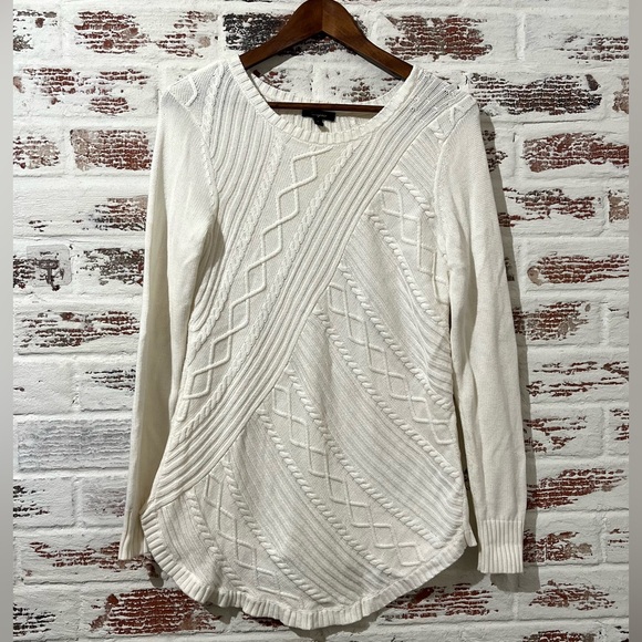 Cupio Sweater Ivory White Geo Raised Pattern Cotton Blend Stretch Sz M - Picture 2 of 9